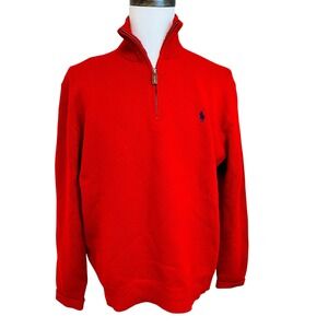 Vintage POLO Ralph Lauren Red Lambswool 1/4‎ Zip Sweater Mens XXL Preppy Classic